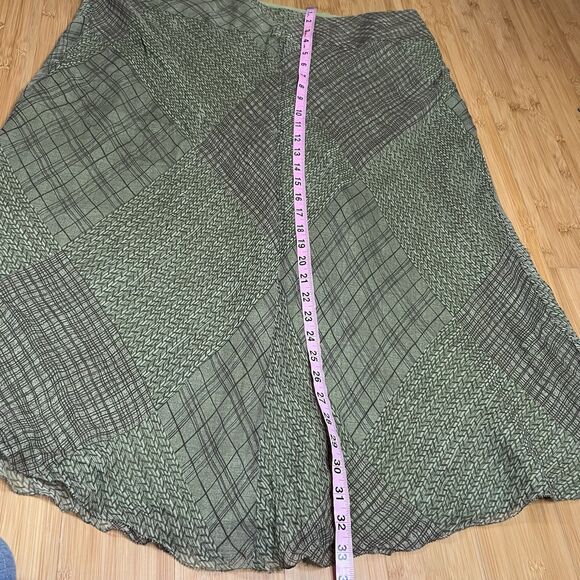 Alfani Skirt Womens 18W Green Brown Silk Boho Fairy Y2k Mixed Print Plus Size - Picture 4 of 8